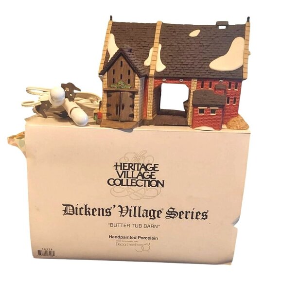 Department 56 Dickens Village Butter Tub Barn Handpainted Porcelain Christmas - Picture 1 of 9